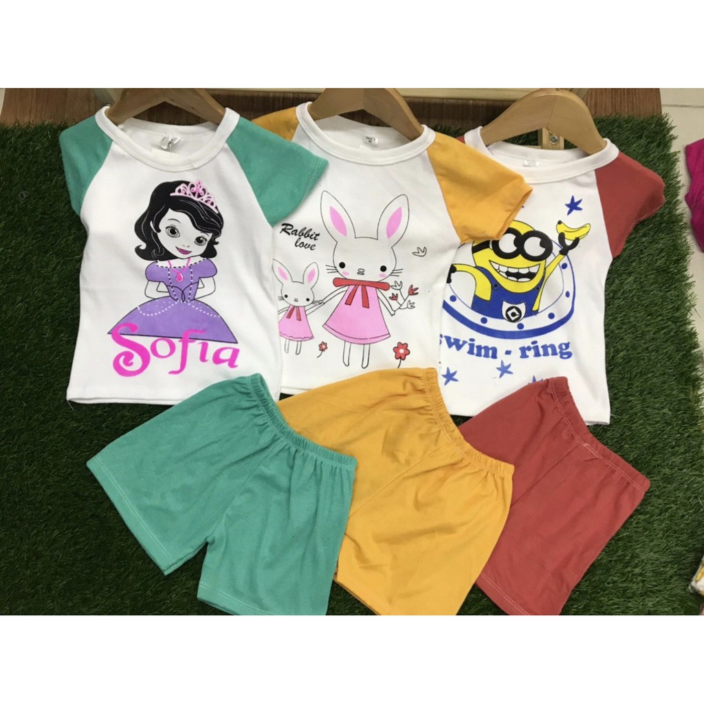 Combo 5 bộ quần áo cotton bé gái dễ thương cho bé từ 8 đến 17kg