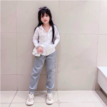 Set bé gái size đại, bộ áo trắng có mũ kèm quần bom tăm hot trend cho bé