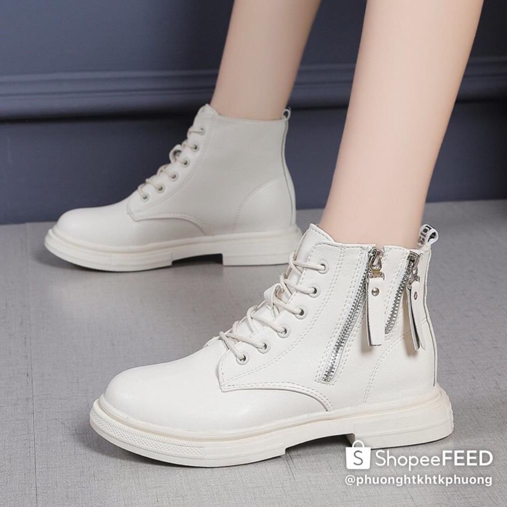 Giày Boots Nữ, Boots Nữ Cổ Thấp 3cm  Hai Khóa Hot Hit Siêu Đẹp Hai Màu Đen Kem Minhtushoes Giày Nữ Cao cấp | BigBuy360 - bigbuy360.vn