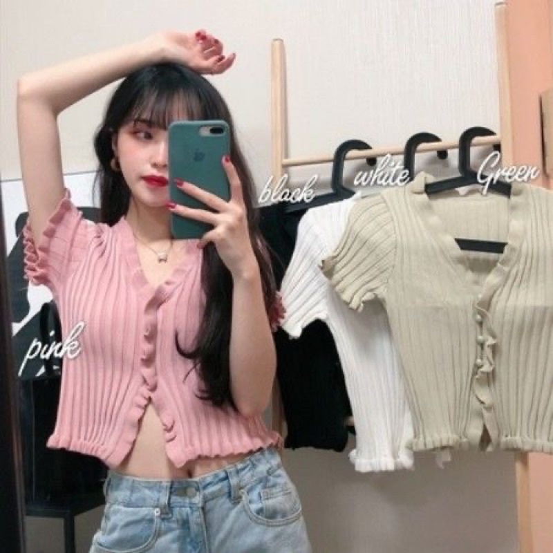 Áo len tay ngắn thời trang kiểu xẻ tà ôm dáng cho nữ thời trang