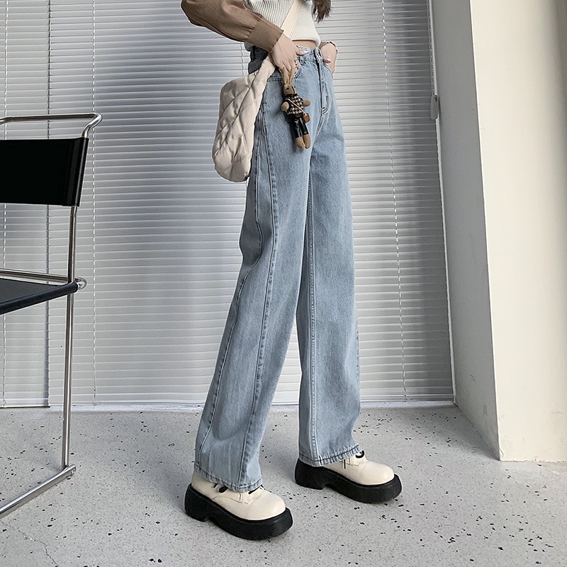 Quần Jean Nữ Phối Chỉ Nổi Ống Suông Rộng Lưng Cao Chất Bò Phong Cách Ulzzang Hàn Quốc SM289