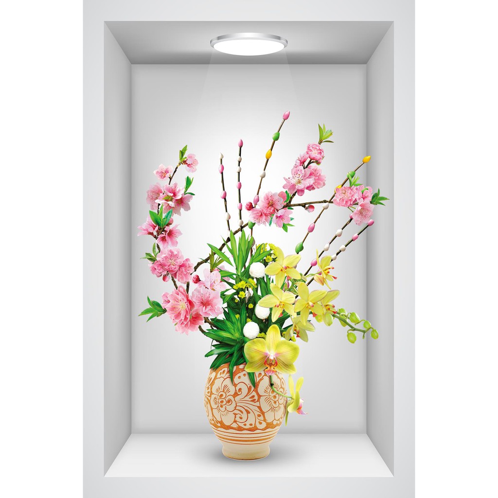 Decal dán tường bình hoa mùa xuân đẹp trang trí phòng khách LoHoaDon_004 nhiều mẫu và kích thước