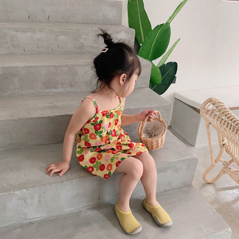 Baby Girl Dress Cotton Summer Korean Cute Floral Print Skirts Sweet Children slip Dresses