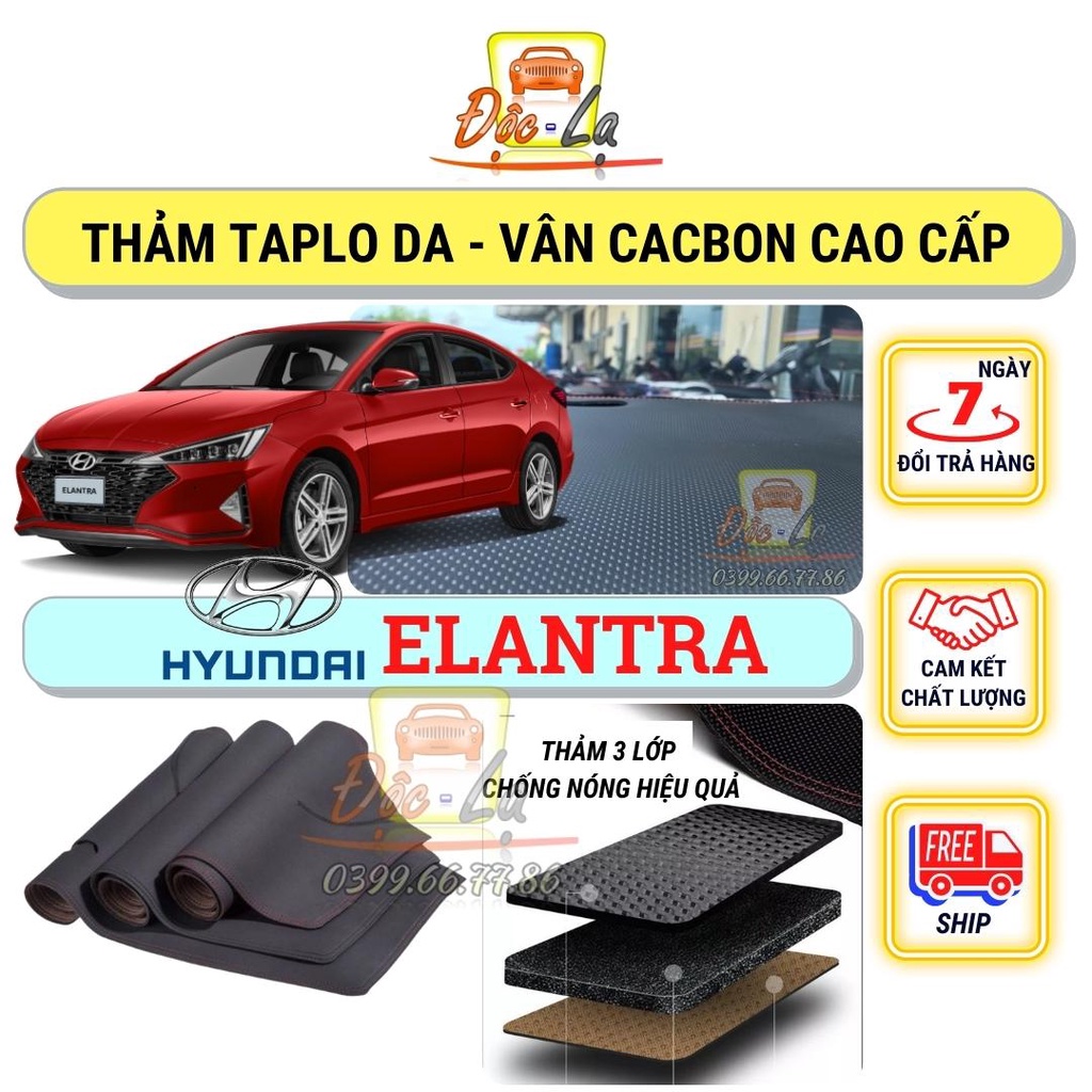 Thảm taplo Hyundai Elantra 2016- 2021 vân Cacbon 3 lớp cao cấp, chống nóng, bảo vệ ô tô hiệu quả