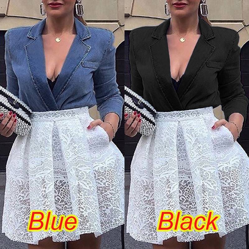 Áo blazer denim ZANZEA dài tay dáng rộng màu trơn dành cho nữ | BigBuy360 - bigbuy360.vn