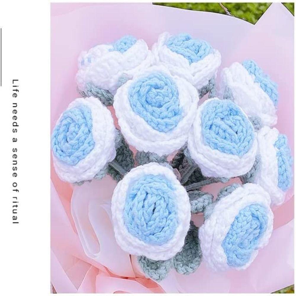 Bó Hoa Hồng Đan Len Thủ Công Dùng Làm Quà Tặng