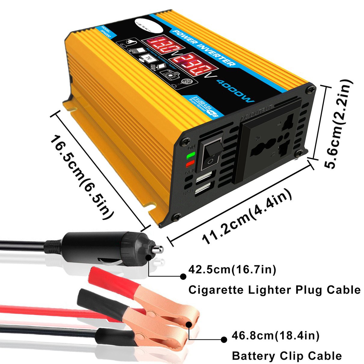 Bộ chuyển đổi nguồn điện 4000W 12V sang 220V/110V cho xe hơi