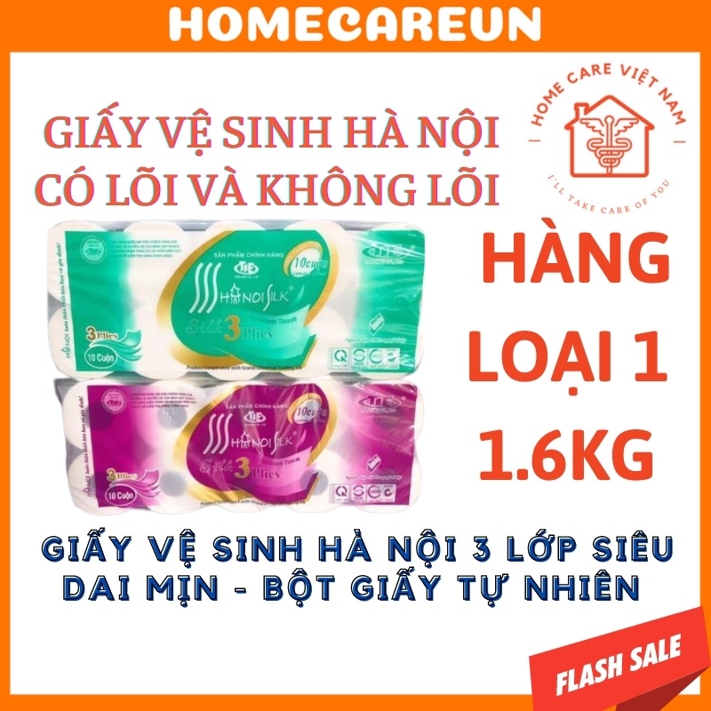 Giấy vệ sinh Hà Nội silk 3 lớp siêu dai - 1.6Kg 10 gói - Có lõi và không lõi có độ dai mịn - thấm hút nước cao - an toàn