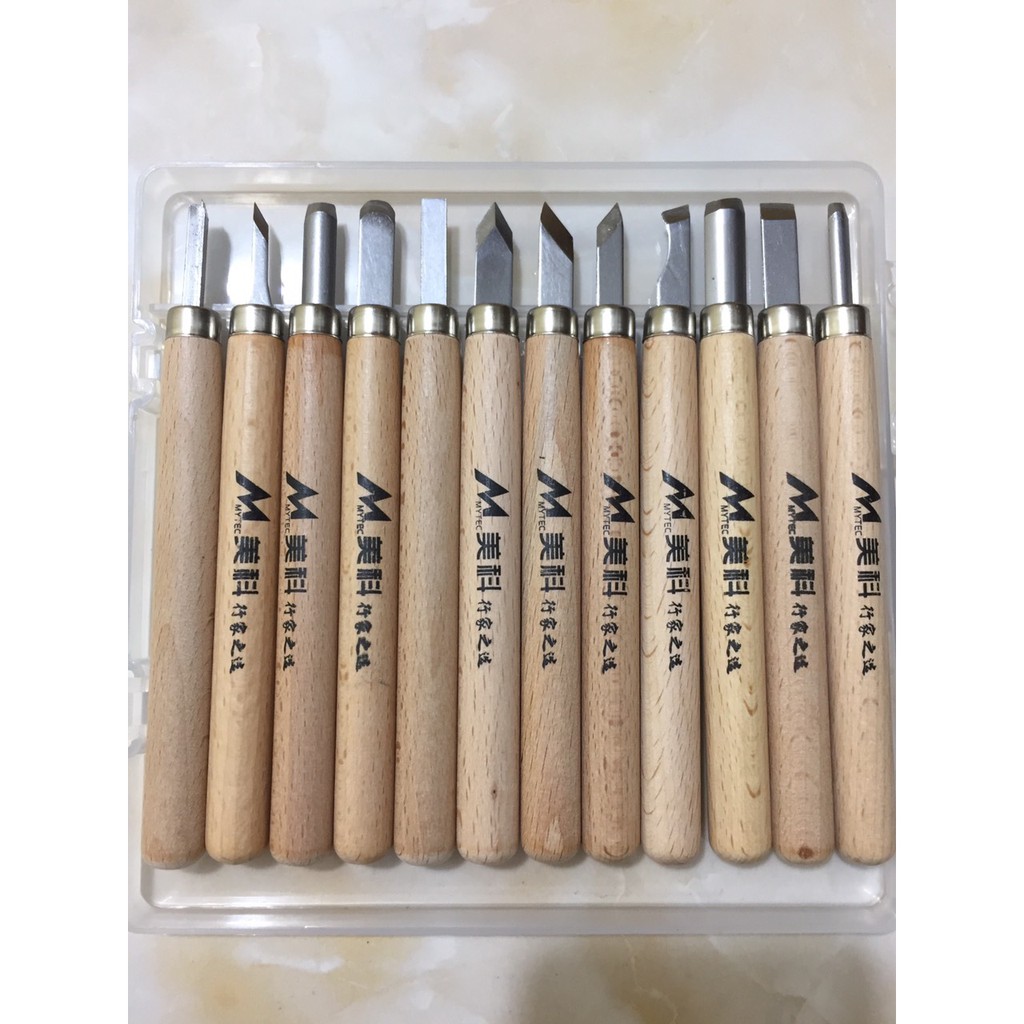 Bộ 12 mũi đục gỗ dao điêu khắc gỗ mini lưỡi thép hợp kim SK5