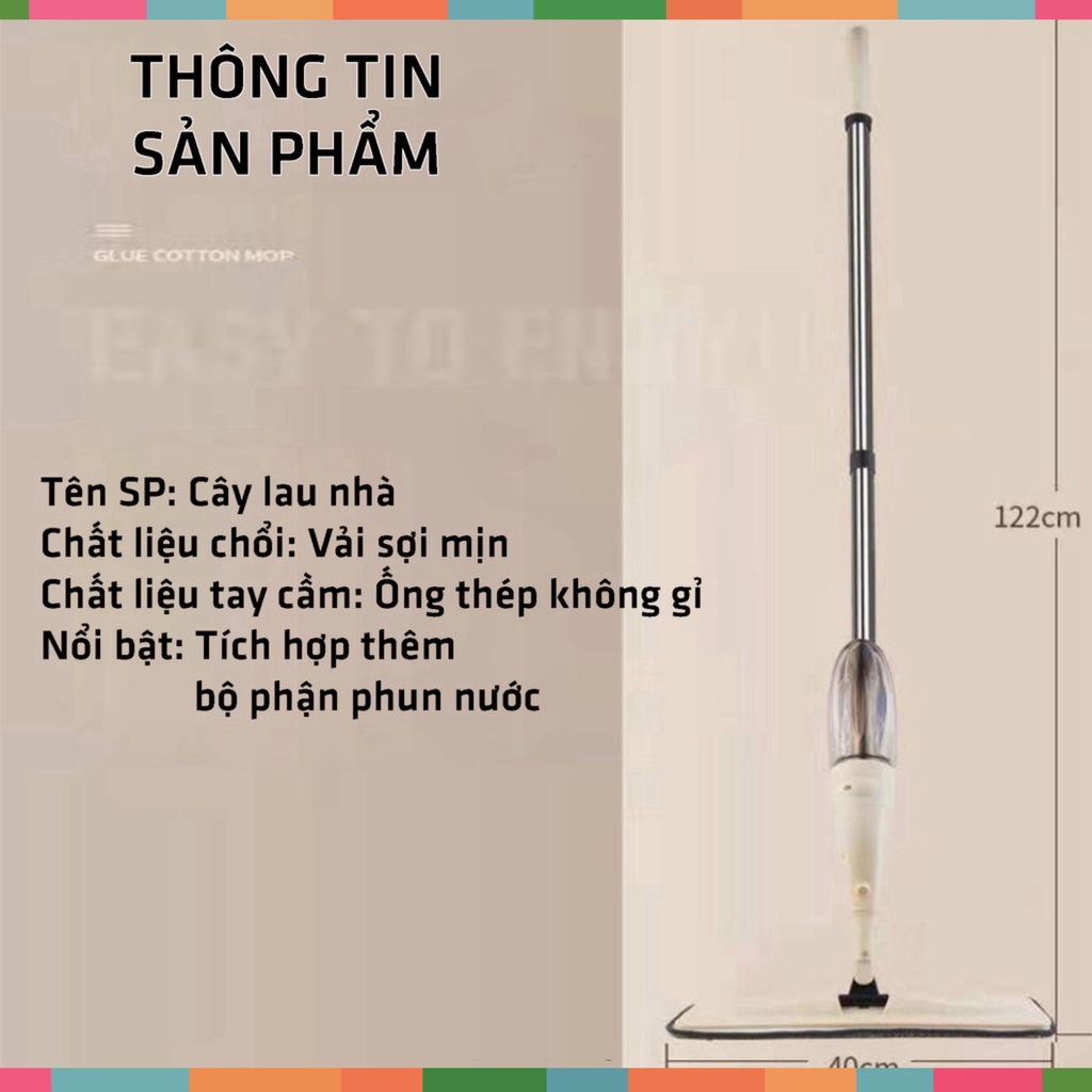 Cây Lau Nhà Thông Minh Phun Sương Cao Cấp, Lau Dọn Dễ Dàng 2 trong 1 đầu xoay 360 độ