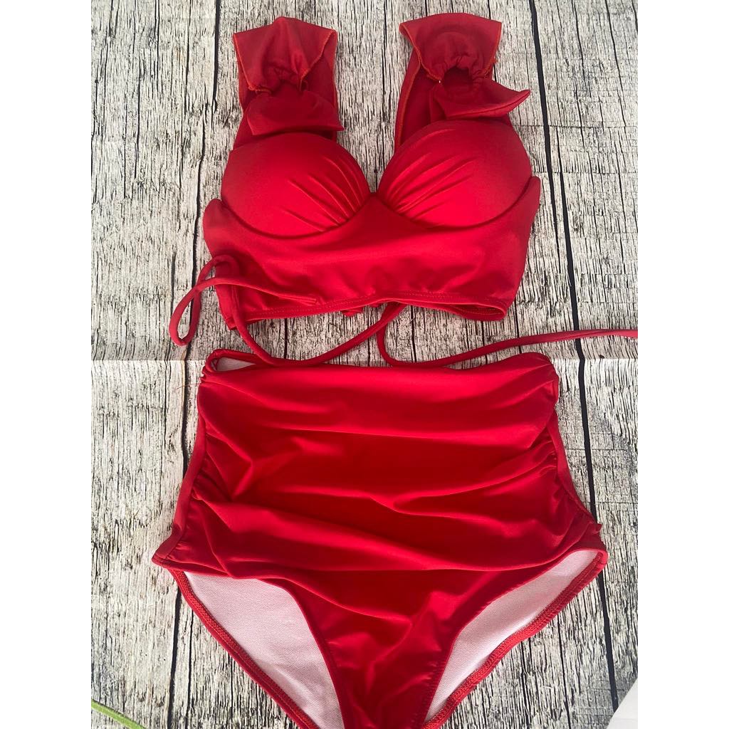 Đồ bơi 2 mãnh set bikini đi biển đồ đi biển nữ đồ bơi nâng ngực phối khoen vai quần lưng cao che bụng XUKA XK71