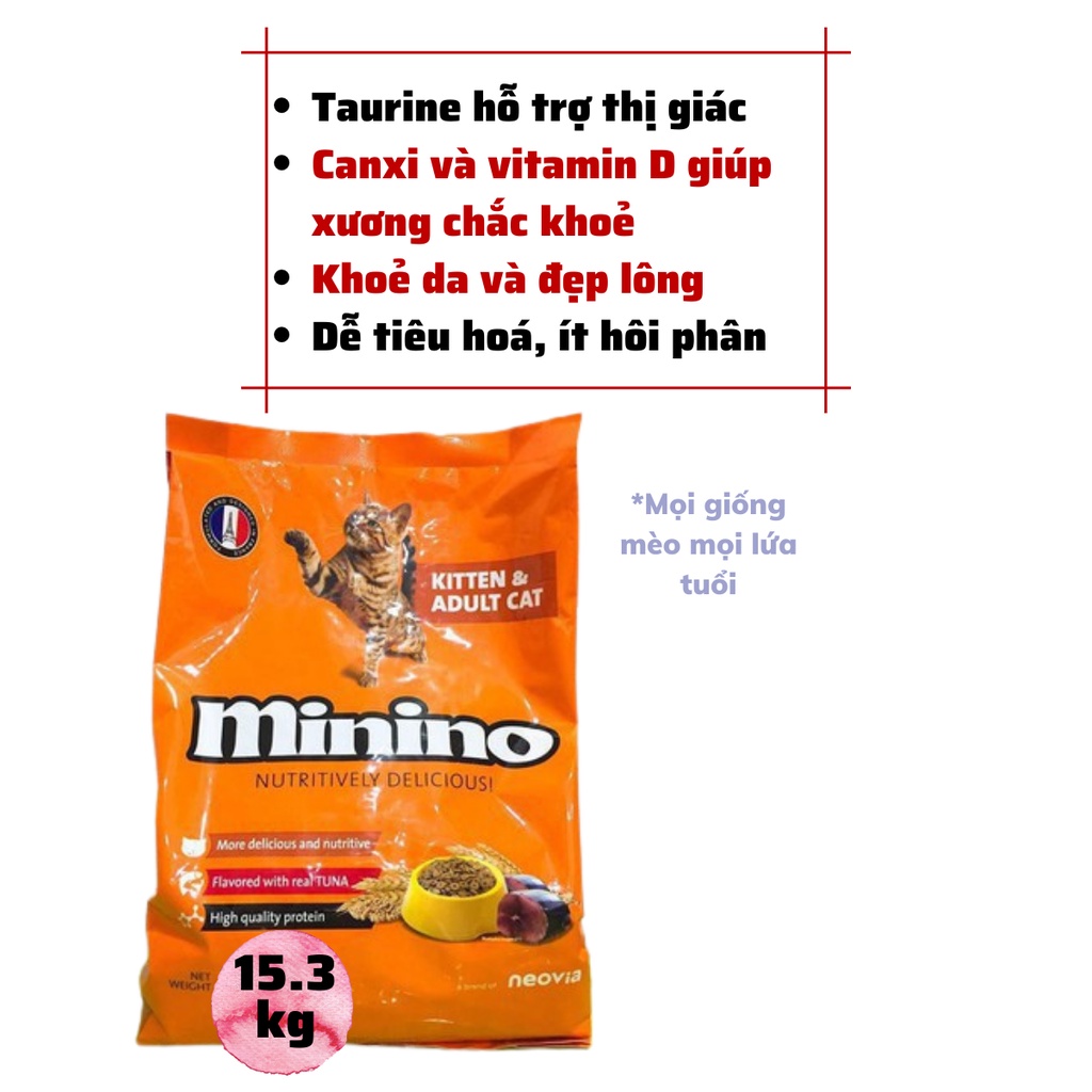 [Chính hãng][Date xa][Hỏa tốc]Hạt Minino Tuna Bao 15kg (32 gói 480g) Vị Cá Ngừ Cho Mèo Trưởng Thành