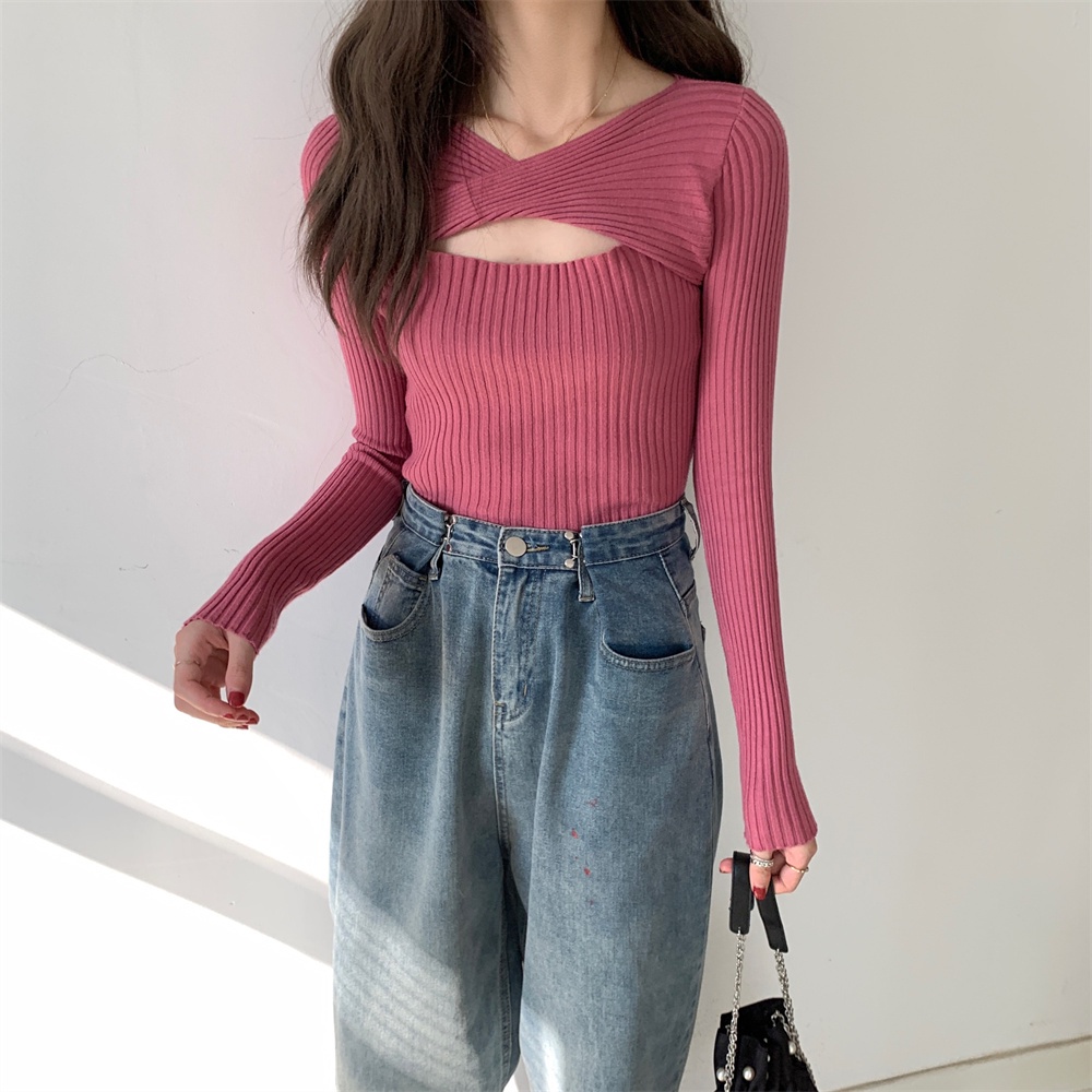 Áo Len Dệt Kim Dài Tay Mới Mùa Thu Của Phụ Nữ Phong Cách Hàn Quốc Thời Trang Sexy Top