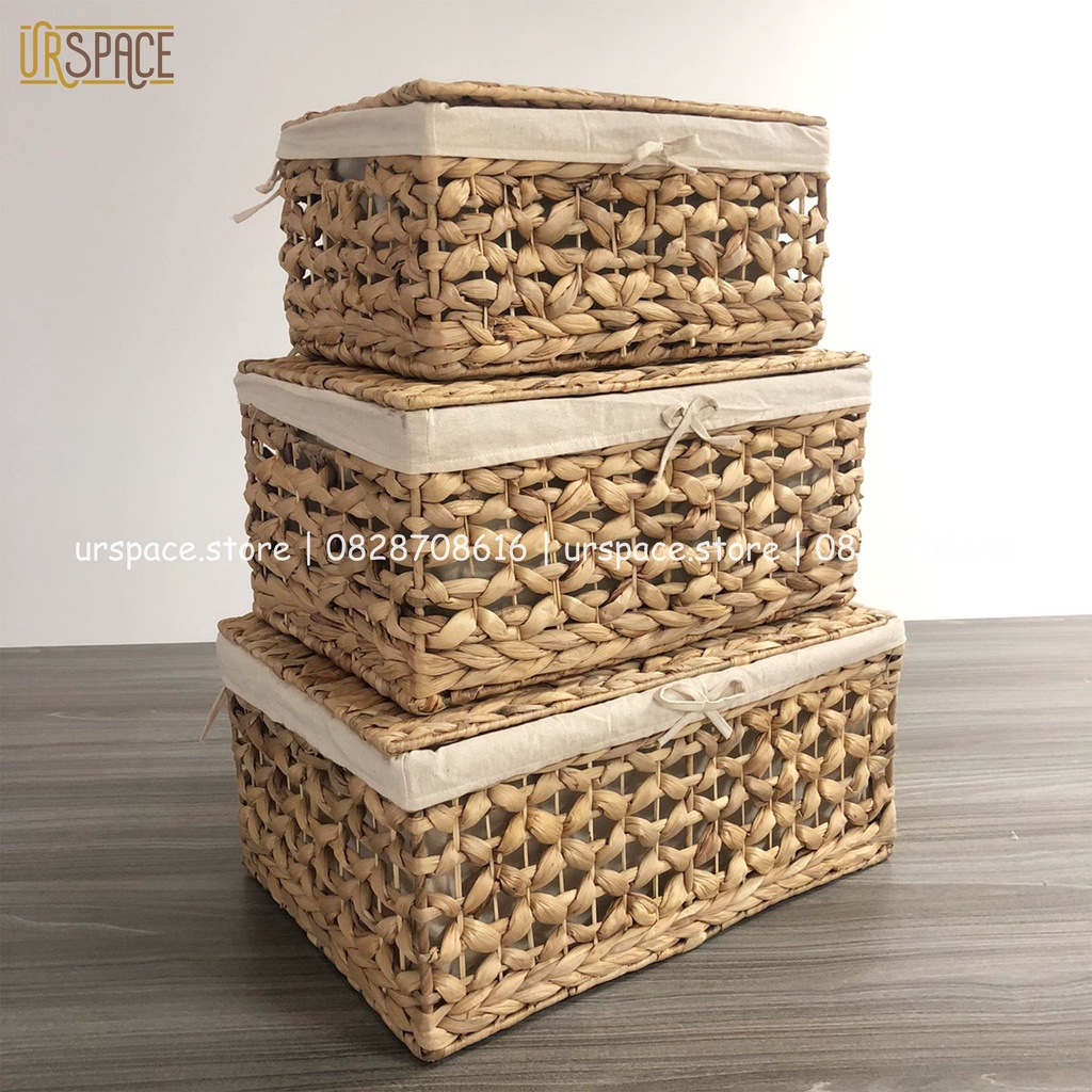 Giỏ lục bình có nắp URSPACE hình chữ nhật đựng quần áo, sách báoo, trang trí decor