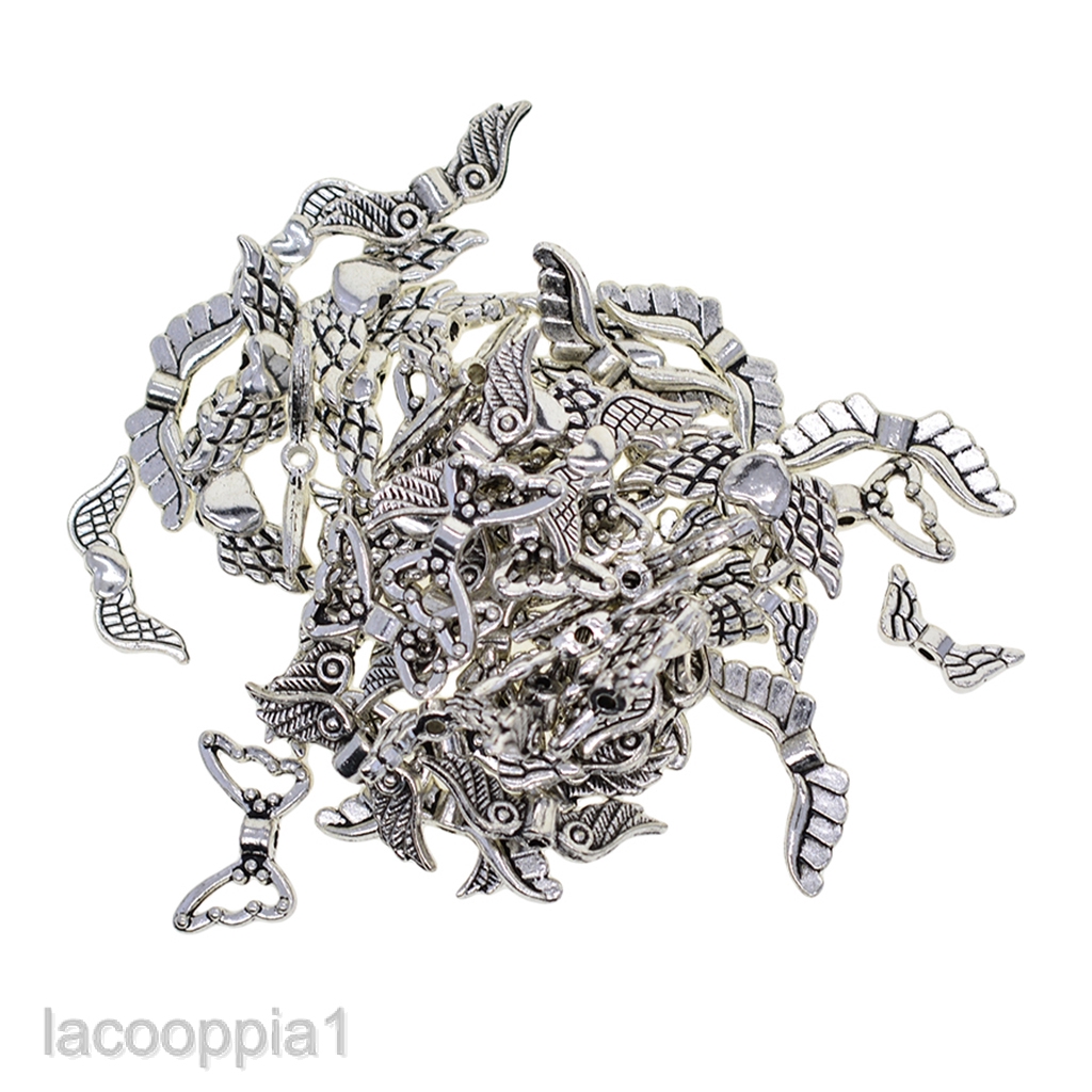 60Pcs Tibetan Silver Butterfly Angel Wing Spacer Charm Beads Jewelry DIY