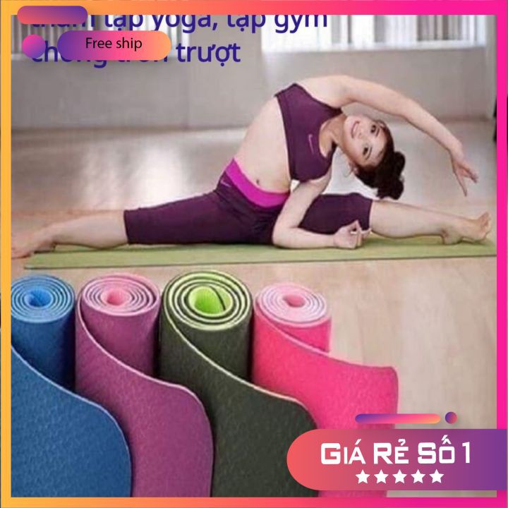 Thảm tập Yoga 2 lớp TPE dày 6mm, thảm tập Gym chống trơn trượt và không thấm mồ hôi [HÀNG LOAI 1 DÀY ĐẸP]