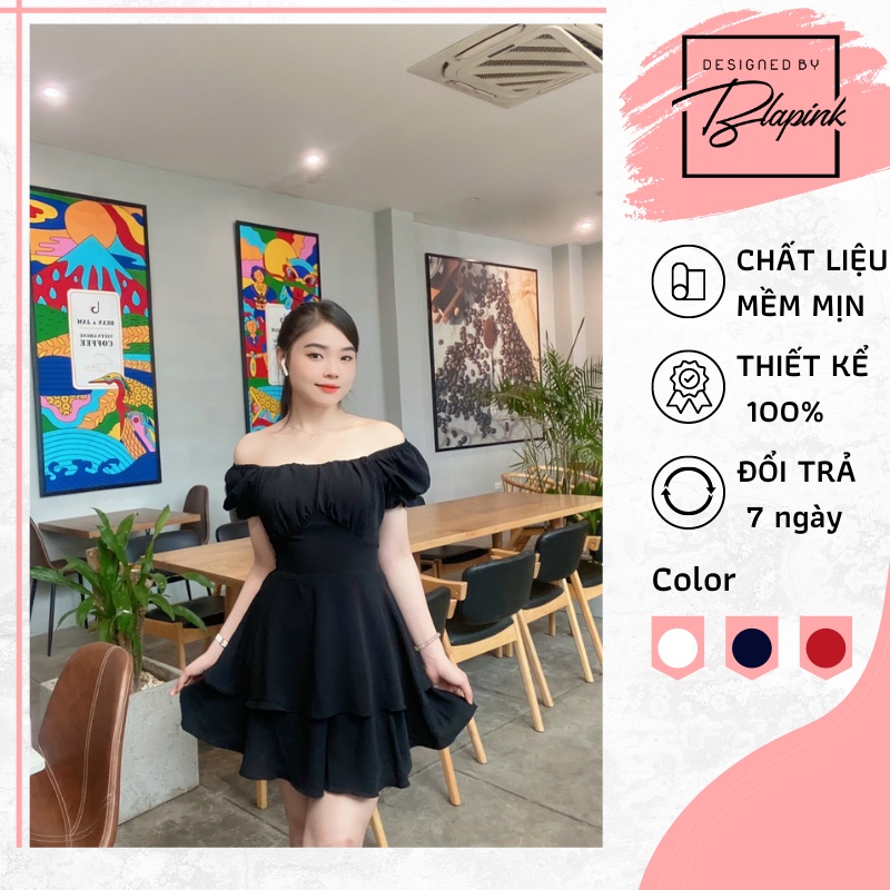 Đầm xoè trễ vai BlaPink nhún ngực hai lớp phù hợp đi chơi, đi dạo phố tiệc cưới - Mysa Dress T214