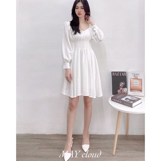 Đầm tay dài xếp li eo