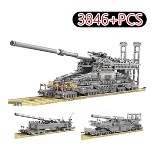 Đồ chơi Lắp ráp Mô hình 3846pcs Military WW2 Heavy Tank Bricks Set Gustav K5E German Railway Gun Dora KY10005