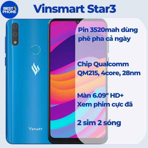Điện thoại giá rẻ Vsmart Star 3 2sim đt cũ giá rẻ Màn hình: IPS LCD6.09"HD+, camera sau 8MP chụp ảnh nét