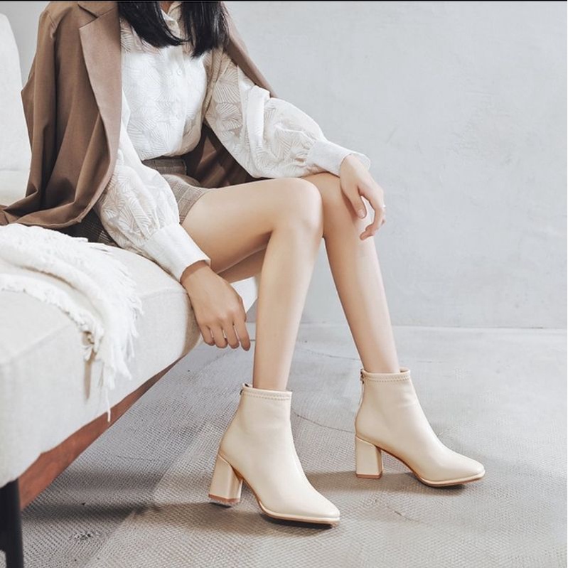 Boots cao gót 7cm cổ ngắn kèm ảnh thật