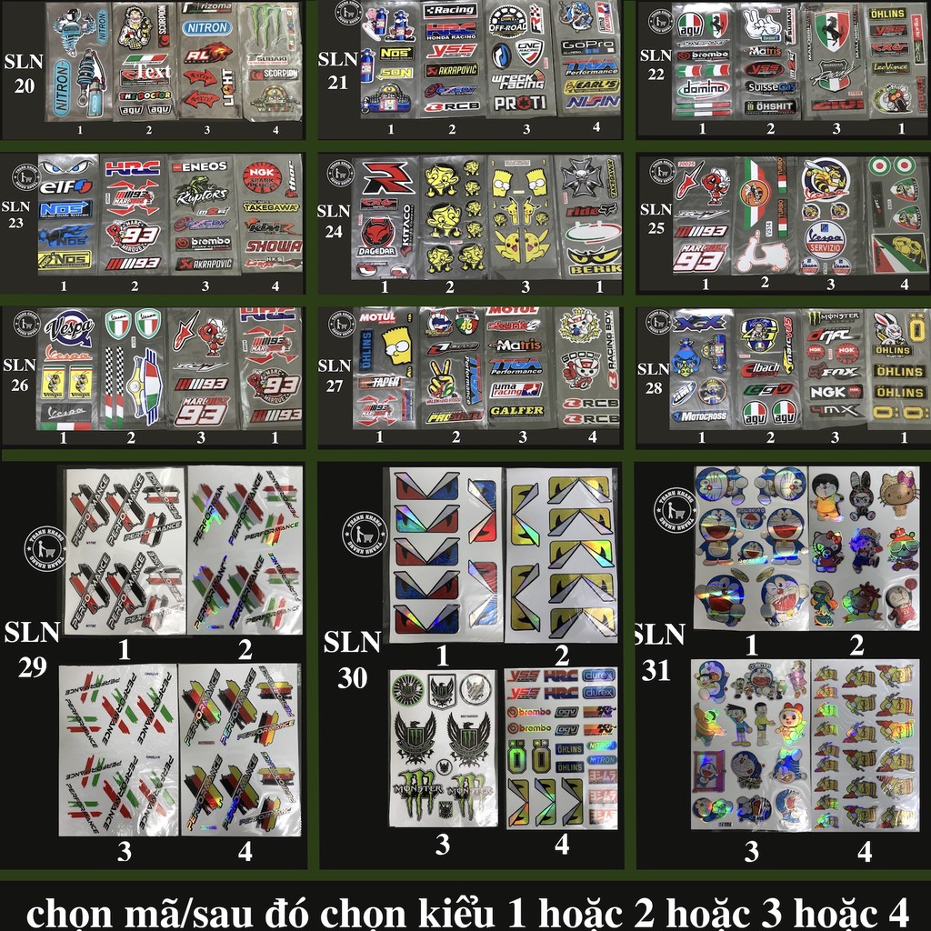 Tem dán trang trí xe máy đủ hình cho bạn lựa chọn Doremon,kingdrag,vespa,racing boy,hình nghộ nghĩnh thanh khang.