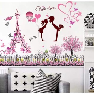 Combo 2 bức decal dán tường chân tường kết hợp đôi uyên ương