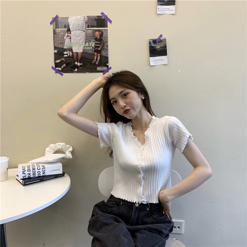 Áo croptop nữ áo thun nữ ôm body tay ngắn cổ tim đẹp Chunny