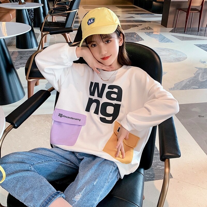 Áo Sweater Phối Túi Lớn Thời Trang Hàn Quốc Dành Cho Bé Gái 4 5 6 7 9 8 10 11 12 13 14 15 Tuổi