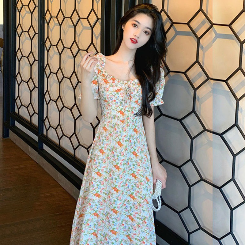 Đầm Perty dáng dài họa tiết hoathiết kế mới phong cách Hàn Quốc thời trang mùa hè cho nữ