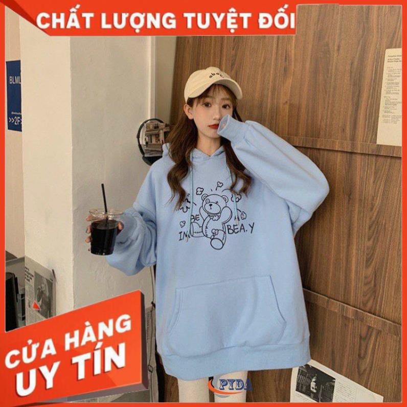 Áo hoodie unisex nam nữ in hình Gấu Cute chất nỉ dày, áo form rộng tay dài dáng rộng - K104