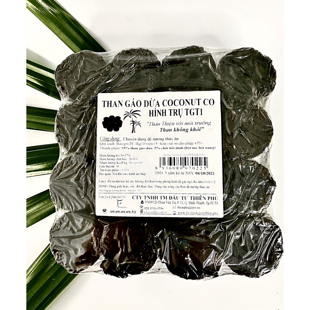 THAN GÁO DỪA COCONUT CO 1KG/GÓI - KHÔNG KHÓI CHUYÊN DÙNG NƯỚNG BBQ HÌNH TRỤ DẠNG VIÊN NHỎ