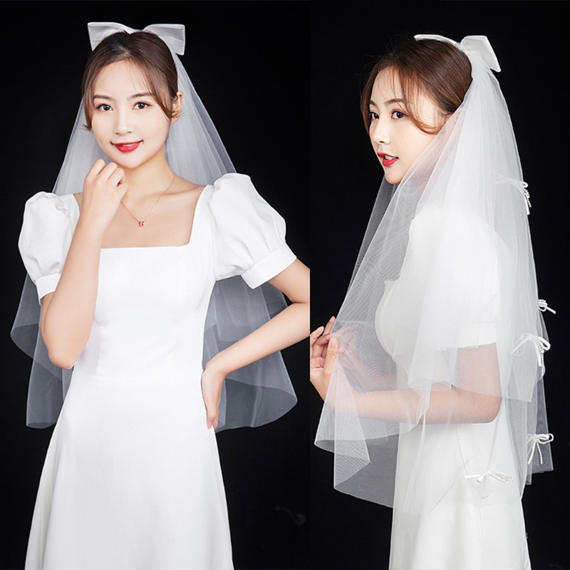 Mạng Che Mặt 2 Tầng Vải Tuyn Trắng Kèm Lược Trang Trí Đám Cưới