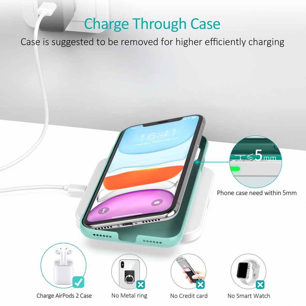 Đế sạc không dây CHOETECH hỗ trợ sạc nhanh 10W cho Iphone X 8 Plus Samsung S8 S7