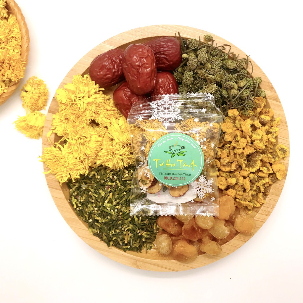 Trà An Thần Tâm An giúp dễ ngủ an thần thư giãn giảm căng thẳng ( táo đỏ, nụ cúc, bông cúc, long nhãn, tam thất,..)