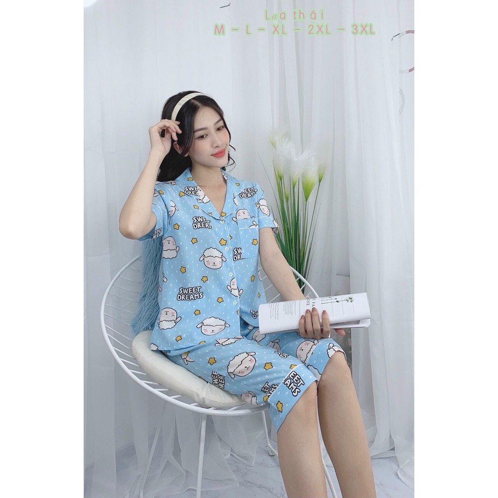 Đồ Ngủ Pijama Lụa Thái Quần Lửng Tay Ngắn Sang-Mềm-Mịn-Không Nhăn, Đồ Bộ Mặc Nhà Bigsize Phong Cách Hàn Quốc