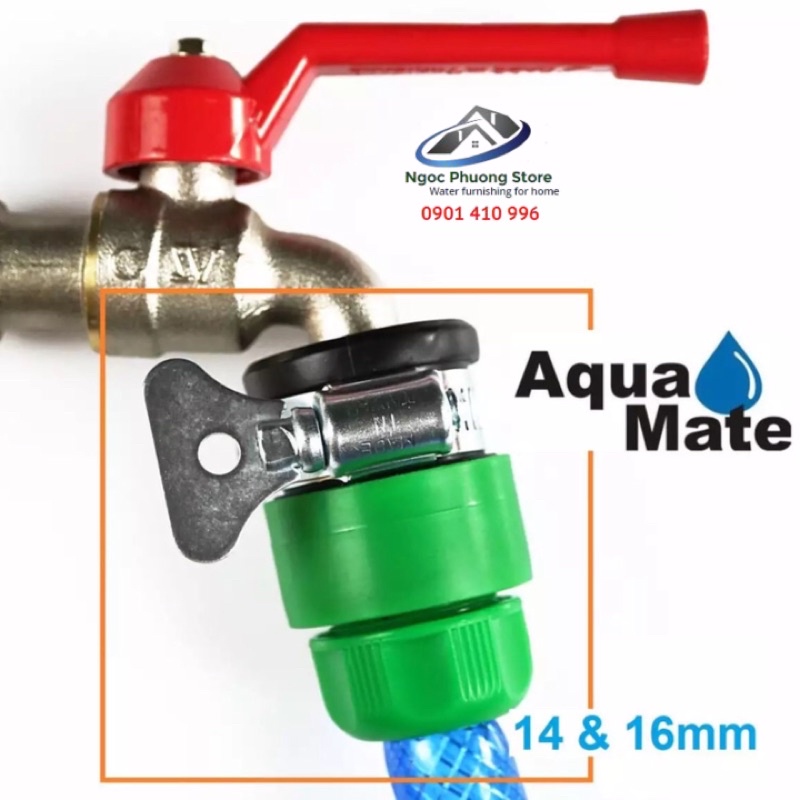 Khớp nối cổ dê nối vòi nước và ống mềm làm vườn 14mm - 16mm bằng nhựa AQUAMATE ĐÀI LOAN - Mã W3360