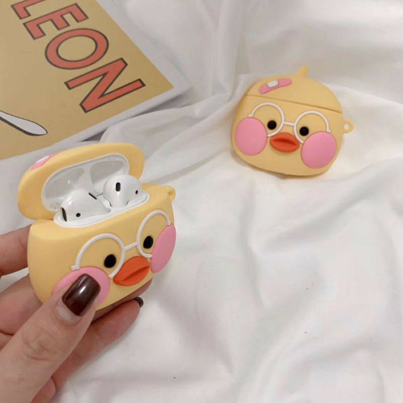 Case vỏ bọc tai nghe Airpods 1, 2, 3 Pro, i11, i12,...vịt vàng má hồng siêu kute đáng yêu