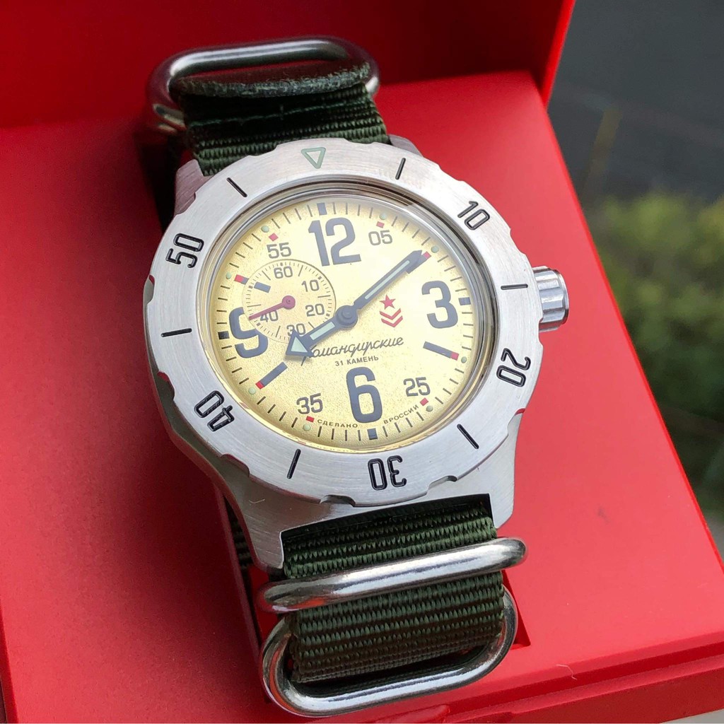Đồng hồ nam Vostok máy cơ tự động Automatic, size mặt 42, chống nước tốt 10 ATM. Đồng hồ Nga Vostok Komandirskie 350749