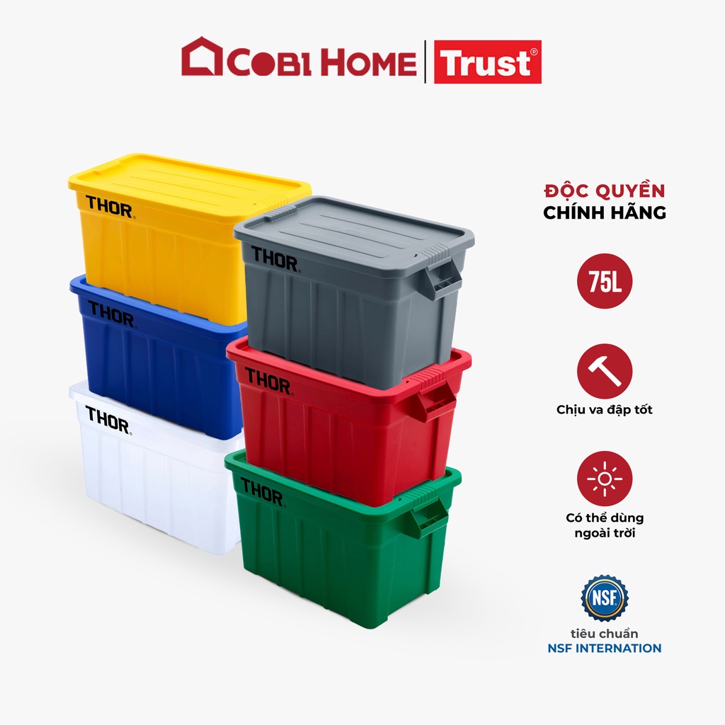 Thùng nhựa đựng đồ đa năng chịu lực TRUST dung tích lớn 75L có nắp - Cobi Home