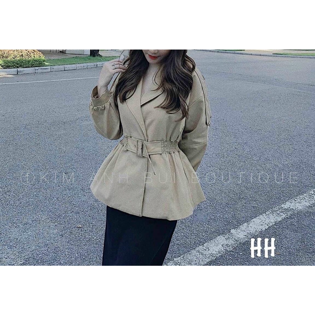 ÁO KHOÁC MĂNG TÔ KAKI PHỐI ĐAI BỤNG THẮT EO SIÊU SANG CHẢNH CHO CÁC CÔ NÀNG DIỆN TẾT -ISE SHOPP -TL
