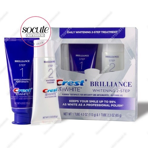 Set Kem Đánh Răng Crest 3D White Brilliance Whitening 2- Step