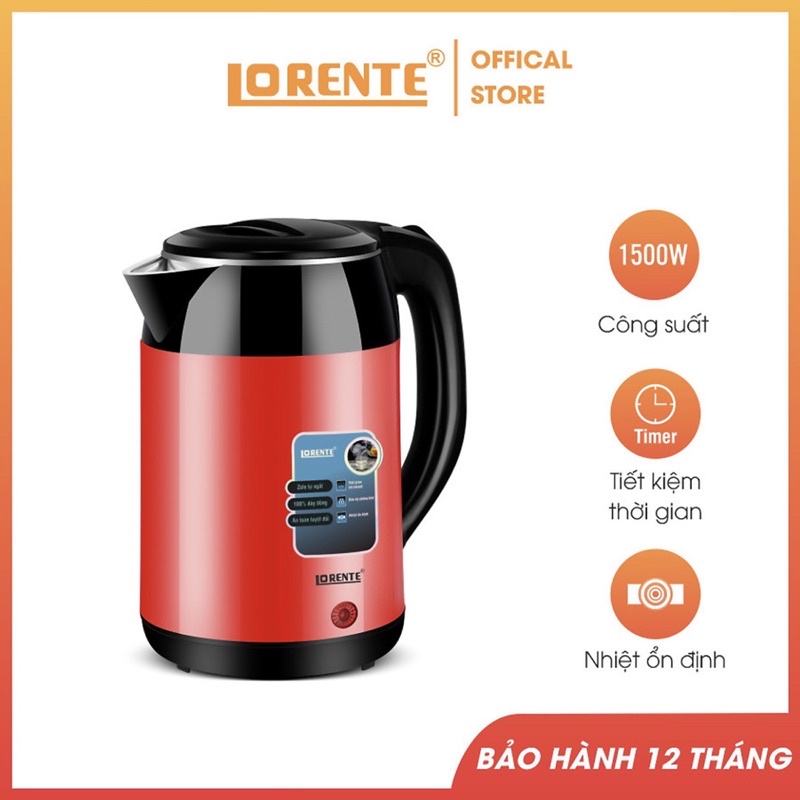 Ấm siêu tốc cao cấp Lorente LT-3099- LT 3088 Bình đun siêu tốc dung tích 2,5L chính hãng (BH12 tháng)