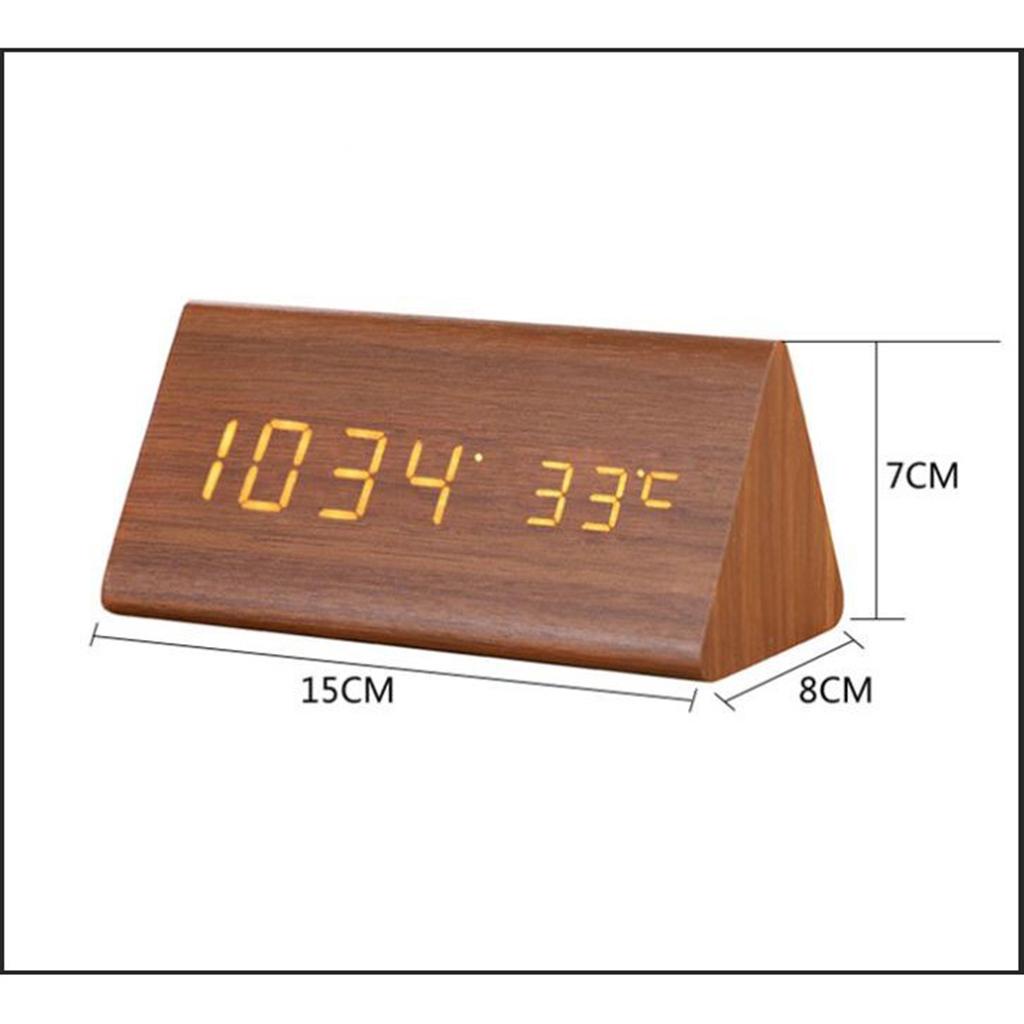 Đồng hồ điện tử để bàn led thông minh, đồng hồ đo nhiệt độ phòng điện tử bằng gỗ đèn led để bàn + Tặng Pin