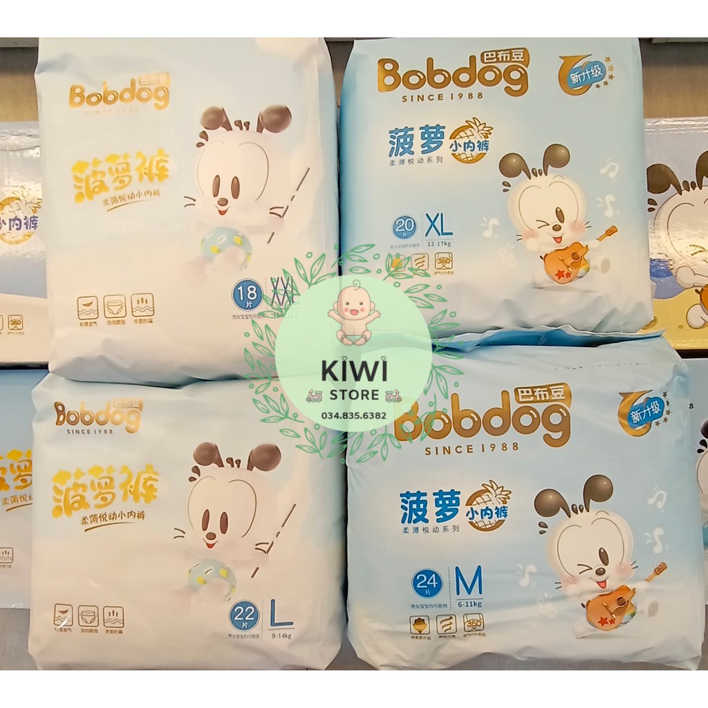 Bỉm Bobdog Dứa quần nội địa trung đủ size M24/L22/XL20/XXL18 miếng (mẫu mới)