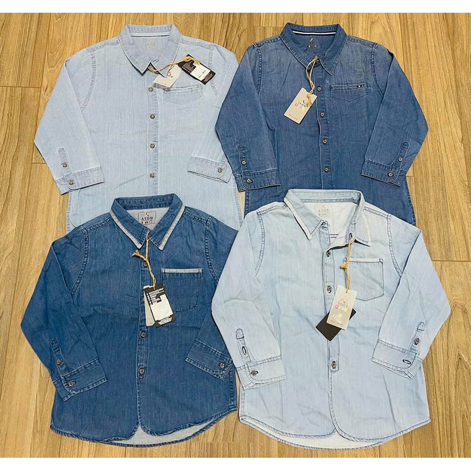 Áo Sơ mi jeans bé trai ATOM size 2-12t (phom đúng tuổi) hàng việt nam cao cấp. Gía 150k