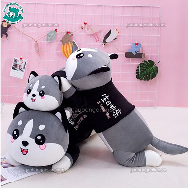 Gối ôm gấu bông mini hình thú mèo husky cho bé ôm ngủ kích thước 50cm 60cm 90cm