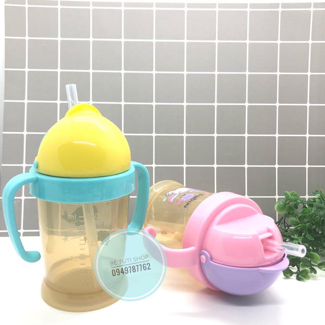 Bình tập uống ống hút silicon tay cầm Babu Baby 180ml Nhật Bản BB17941