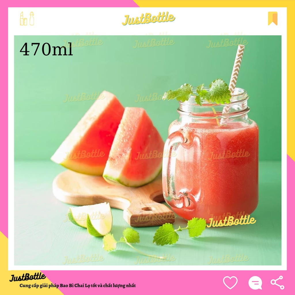 LY THỦY TINH CÓ QUAI có nắp đậy 470ml - Cốc uống trà sữa bia cafe hàng nhập khẩu