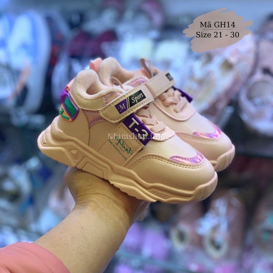 Giày bé gái thể thao sneaker màu hồng quai dán siêu nhẹ lót nhung ấm cho trẻ em 1 - 5 tuổi phong cách Hàn Quốc GH14